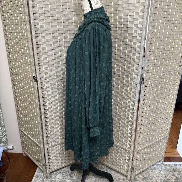 Wild DOLORES Shift Dress Size US 6 Emerald Green Smock High Neck Embroidered NEW - Picture 2 of 11